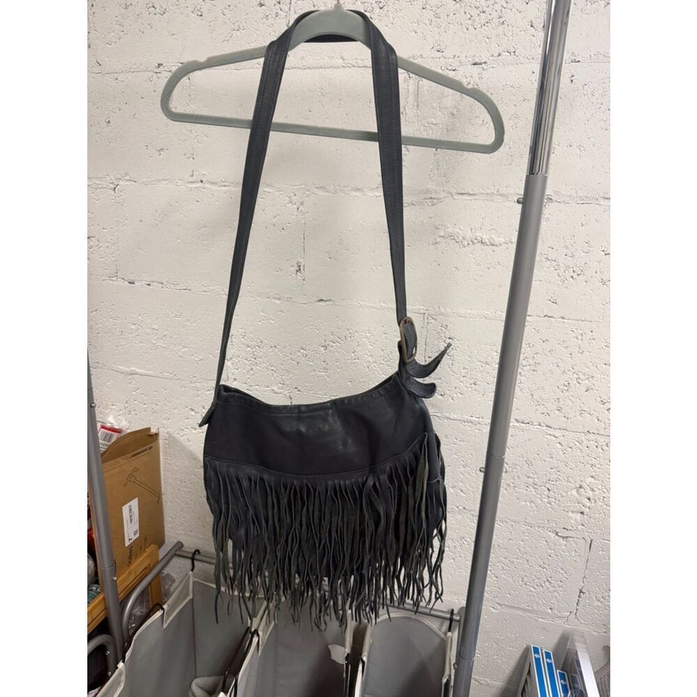 Dark Fringe Leather Crossbody Bag Jennifer Haley - Great Condition